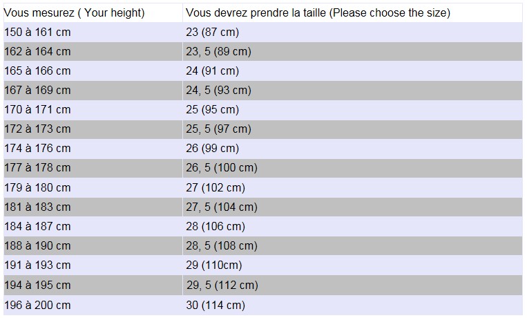 Hakama Size Chart