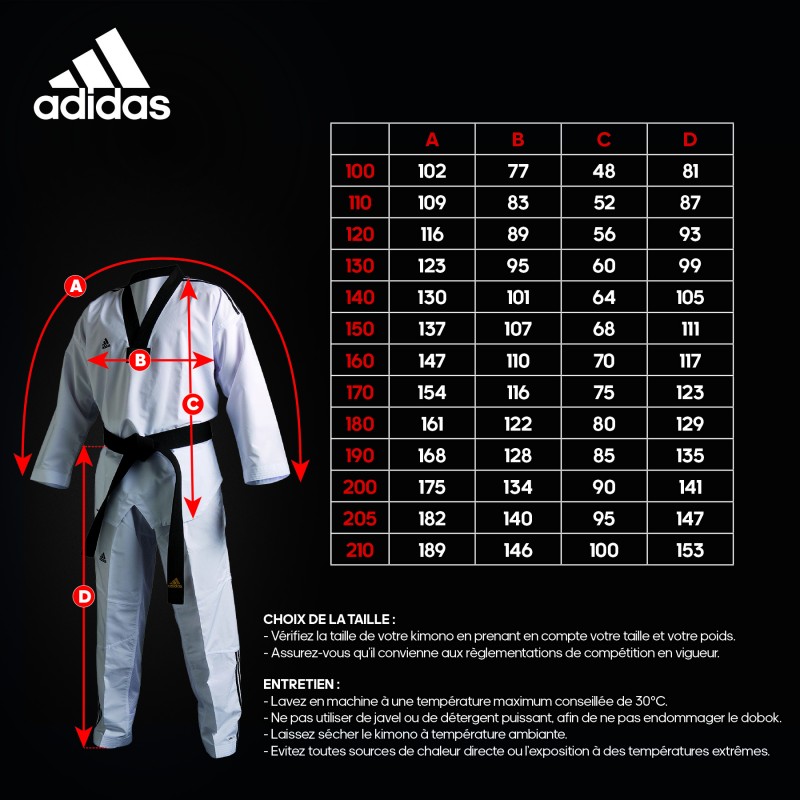 adidas taekwondo uniform size chart